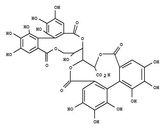 147666-65-7,D-Gluconic acid, cyclic2,3:4,6-bis[(1S)-4,4',5,5',6,6'-hexahydroxy[1,1'-biphenyl]-2,2'-dicarboxylate](9CI),D-Gluconicacid, cyclic 2,3:4,6-bis(4,4',5,5',6,6'-hexahydroxy[1,1'-biphenyl]-2,2'-dicarboxylate),[2(S),4(S)]-; 7H-Dibenzo[g,i][1,5]dioxacycloundecin, D-gluconic acid deriv.;Dibenzo[f,h][1,4]dioxecin, D-gluconic acid deriv.; Lagerstannin A