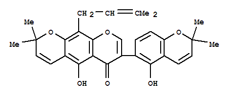 Molecular Structure of 150998-95-1 (2H,6H-Benzo[1,2-b:5,4-b']dipyran-6-one,5-hydroxy-7-(5-hydroxy-2,2-dimethyl-2H-1-benzopyran-6-yl)-2,2-dimethyl-10-(3-methyl-2-butenyl)-(9CI))