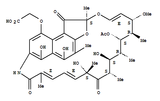 15271-73-5,4-O-Carboxymethyl-21-deoxy-20-hydroxy-21-oxorifamycin,Aceticacid,[(1,2-dihydro-5,6,16,19,21-pentahydroxy-23-methoxy-2,4,12,16,18,20,22-heptamethyl-1,11,17-trioxo-2,7-(epoxypentadeca[1,11,13]trienimino)naphtho[2,1-b]furan-9-yl)oxy]-,21-acetate (8CI); 2,7-(Epoxypentadeca[1,11,13]trienimino)naphtho[2,1-b]furan,rifamycin deriv.; NSC 145655; Rifamycin Y