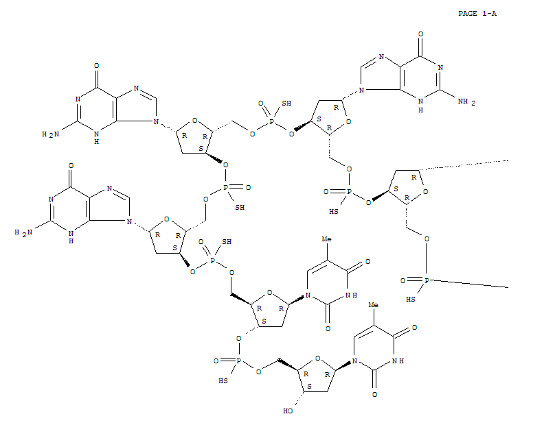 Molecular Structure of 154719-23-0 (Thymidine,P-thiothymidylyl-(3'®5')-P-thiothymidylyl-(3'®5')-2'-deoxy-P-thioguanylyl-(3'®5')-2'-deoxy-P-thioguanylyl-(3'®5')-2'-deoxy-P-thioguanylyl-(3'®5')-2'-deoxy-P-thioguanylyl-(3'®5')-P-thiothymidylyl-(3'®5')-)