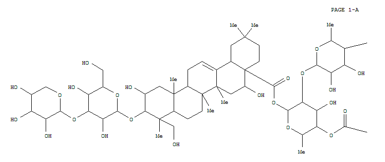 156250-52-1,Olean-12-en-28-oicacid, 2,16,23-trihydroxy-3-[(3-O-b-D-xylopyranosyl-b-D-glucopyranosyl)oxy]-, O-6-deoxy-a-L-mannopyranosyl-(1®3)-O-b-D-xylopyranosyl-(1®4)-O-6-deoxy-a-L-mannopyranosyl-(1®2)-6-deoxy-4-O-[3-(3-hydroxy-1-oxobutoxy)-1-oxobutyl]-b-D-galactopyranosyl ester, (2b,3b,4a,16a)- (9CI),SolidagosaponinXXIV
