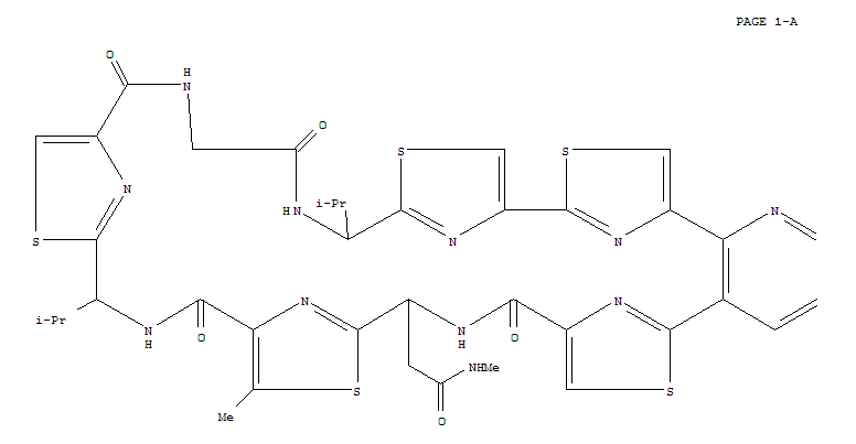 156620-47-2,amythiamicin C,4-Thiazolecarboxylicacid,2-[10,11,17,18,23,24,25,26,27,28-decahydro-14-methyl-11-[2-(methylamino)-2-oxoethyl]-18,28-bis(1-methylethyl)-9,16,23,26-tetraoxo-9H,16H-8,5:15,12:22,19:32,29:36,33-pentanitrilo-5H,29H,33H-pyrido[3,2-a1][1,11,18,25,31,4,7,14,21]pentathiatetraazacyclotetratriacontin-2-yl]-,(octahydro-1,4-dioxopyrrolo[1,2-a]pyrazin-3-yl)methyl ester (9CI); AmythiamicinC; Antibiotic 481-42F4A1