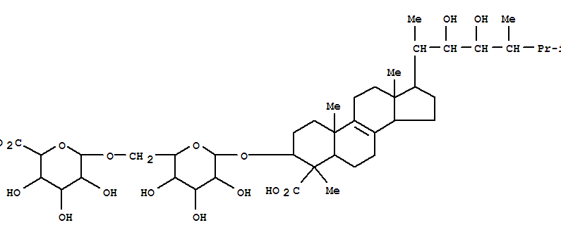 Molecular Structure of 161622-28-2 (Ergost-8-ene-4-carboxylicacid, 3-[(6-O-b-D-glucopyranuronosyl-b-D-glucopyranosyl)oxy]-22,23-dihydroxy-4-methyl-,(3b,4b,5a,22S,23R,24S)- (9CI))