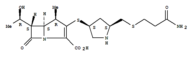 Molecular Structure of 161666-04-2 (1-Azabicyclo[3.2.0]hept-2-ene-2-carboxylicacid,3-[[(3S,5S)-5-[[(3-amino-3-oxopropyl)thio]methyl]-3-pyrrolidinyl]thio]-6-[(1R)-1-hydroxyethyl]-4-methyl-7-oxo-,(4R,5S,6S)-)