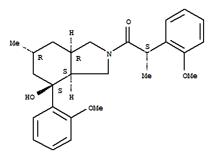 Molecular Structure of 166966-23-0 (1H-Isoindol-4-ol,octahydro-4-(2-methoxyphenyl)-2-[(2S)-2-(2-methoxyphenyl)-1-oxopropyl]-6-methyl-,(3aS,4S,6R,7aR)- (9CI))