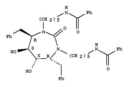 Molecular Structure of 167826-35-9 (Benzamide,N,N'-[[tetrahydro-5,6-dihydroxy-2-oxo-4,7-bis(phenylmethyl)-1H-1,3-diazepine-1,3(2H)-diyl]di-5,1-pentanediyl]bis-,[4R-(4a,5a,6b,7b)]- (9CI))