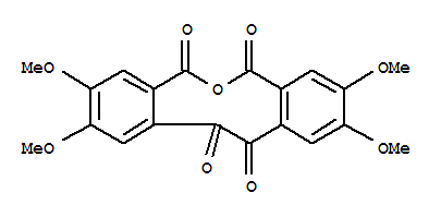 17132-54-6,Dibenz[c,g]oxonin-5,7,12,13-tetrone,2,3,9,10-tetramethoxy-,Veratricacid, 6,6'-oxalyldi-, cyclic anhydride (8CI); Benzoic acid,2,2'-(1,2-dioxo-1,2-ethanediyl)bis[4,5-dimethoxy-, cyclic anhydride