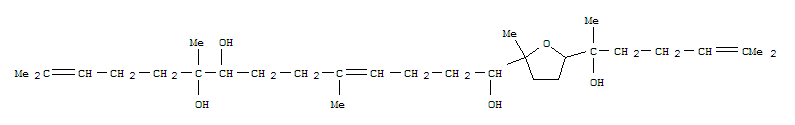 Molecular Structure of 171927-48-3 (4,12-Tetradecadiene-1,8,9-triol,5,9,13-trimethyl-1-[tetrahydro-5-(1-hydroxy-1,5-dimethyl-4-hexenyl)-2-methyl-2-furanyl]-(9CI))