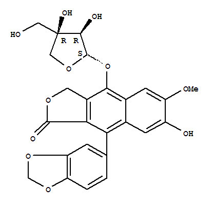 177912-20-8,Naphtho[2,3-c]furan-1(3H)-one,4-(D-apio-b-D-furanosyloxy)-9-(1,3-benzodioxol-5-yl)-7-hydroxy-6-methoxy-(9CI),(-)-Haplomyrtoside;Haplomyrtoside