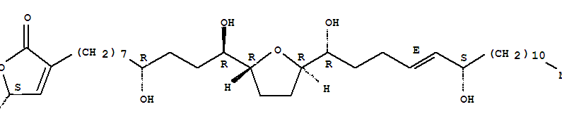 180980-35-2,2(5H)-Furanone,3-[(8R,11R)-11-[(2R,5R)-5-[(1R,4E,6S)-1,6-dihydroxy-4-heptadecen-1-yl]tetrahydro-2-furanyl]-8,11-dihydroxyundecyl]-5-methyl-,(5S)-,2(5H)-Furanone,3-[(8R,11R)-11-[(2R,5R)-5-[(1R,4E,6S)-1,6-dihydroxy-4-heptadecenyl]tetrahydro-2-furanyl]-8,11-dihydroxyundecyl]-5-methyl-,(5S)- (9CI); 2(5H)-Furanone,3-[11-[5-(1,6-dihydroxy-4-heptadecenyl)tetrahydro-2-furanyl]-8,11-dihydroxyundecyl]-5-methyl-,[2R-[2a[1(S*),8R*,11R*],5b(1R*,4E,6S*)]]-; Gigantransenin B