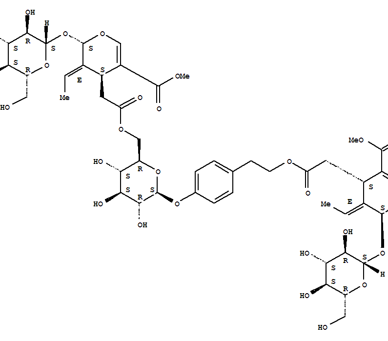 188689-90-9,2H-Pyran-4-acetic acid,3-ethylidene-2-(b-D-glucopyranosyloxy)-3,4-dihydro-5-(methoxycarbonyl)-,2-[4-[[6-O-[[(2S,3E,4S)-3-ethylidene-2-(b-D-glucopyranosyloxy)-3,4-dihydro-5-(methoxycarbonyl)-2H-pyran-4-yl]acetyl]-b-D-glucopyranosyl]oxy]phenyl]ethylester, (2S,3E,4S)- (9CI),Polyanoside