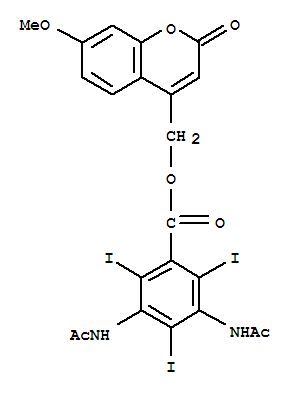 Molecular Structure of 195987-21-4 (Benzoic acid,3,5-bis(acetylamino)-2,4,6-triiodo-,(7-methoxy-2-oxo-2H-1-benzopyran-4-yl)methyl ester)