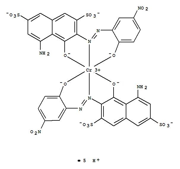 Molecular Structure of 19717-98-7 (Chromate(5-),bis[5-amino-4-(hydroxy-kO)-3-[2-[2-(hydroxy-kO)-5-nitrophenyl]diazenyl-kN1]-2,7-naphthalenedisulfonato(4-)]-, hydrogen (1:5))