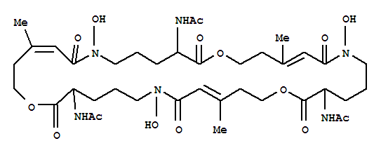 20186-12-3,Acetamide,N,N',N''-[(3S,9Z,15S,21Z,27S,33Z)-7,19,31-trihydroxy-10,22,34-trimethyl-2,8,14,20,26,32-hexaoxo-1,13,25-trioxa-7,19,31-triazacyclohexatriaconta-9,21,33-triene-3,15,27-triyl]tris-,Acetamide,N,N',N''-(7,19,31-trihydroxy-10,22,34-trimethyl-2,8,14,20,26,32-hexaoxo-1,13,25-trioxa-7,19,31-triazacyclohexatriaconta-9,21,33-triene-3,15,27-triyl)tris-,(Z,Z,Z)- (8CI); Acetamide, N,N',N''-(7,19,31-trihydroxy-10,22,34-trimethyl-2,8,14,20,26,32-hexaoxo-1,13,25-trioxa-7,19,31-triazacyclohexatriaconta-9,21,33-triene-3,15,27-triyl)tris-,[3S-(3R*,9Z,15R*,21Z,27R*,33Z)]-;1,13,25-Trioxa-7,19,31-triazacyclohexatriacontane, acetamide deriv.