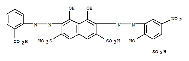 20650-43-5,Benzoic acid,2-[(1,8-dihydroxy-)-[(2-hydroxy-5-nitro-3-sulfophenyl)azo]-3,6-disulfo-2-naphthalenyl)azo]-,Benzoicacid, 2-[[1,8-dihydroxy-7-[(2-hydroxy-5-nitro-3-sulfophenyl)azo]-3,6-disulfo-2-naphthalenyl]azo]-(9CI); Benzoic acid,o-[[1,8-dihydroxy-7-[(2-hydroxy-5-nitro-3-sulfophenyl)azo]-3,6-disulfo-2-naphthyl]azo]-(8CI); Nitrosulfophenol K; Sulfonitrophenol K