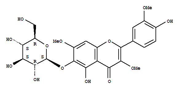 24274-45-1,4H-1-Benzopyran-4-one,6-(b-D-glucopyranosyloxy)-5-hydroxy-2-(4-hydroxy-3-methoxyphenyl)-3,7-dimethoxy-,ChrysosplenosideC (8CI); 4',5,6-Trihydroxy-3,3',7'-trimethoxyflavone 6-b-D-glucopyranoside; ChrysosplenolC 6-b-D-glucopyranoside