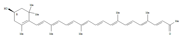 28368-09-4,20-[(R)-4-Hydroxy-2,6,6-trimethyl-1-cyclohexen-1-yl]-5,9,14,18-tetramethyl-3,5,7,9,11,13,15,17,19-icosanonen-2-one,3,5,7,9,11,13,15,17,19-Eicosanonaen-2-one,20-(4-hydroxy-2,6,6-trimethyl-1-cyclohexen-1-yl)-5,9,14,18-tetramethyl-, (R)-(8CI); Reticulataxanthin (7CI)