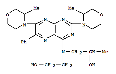 Molecular Structure of 29915-51-3 (2-Propanol,1-[[2,7-bis(3-methyl-4-morpholinyl)-6-phenyl-4-pteridinyl](2-hydroxyethyl)amino]-)