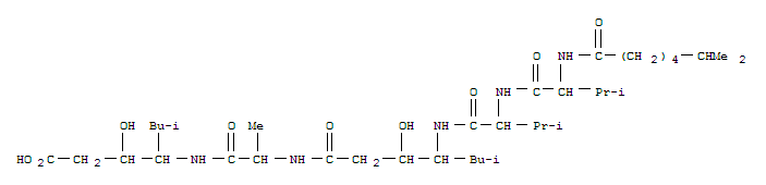 53226-74-7,(3S,4S)-4-[[[(3S,4S)-4-[[N-(6-Methyl-1-oxoheptyl)-L-Val-L-Val-]amino]-3-hydroxy-6-methylheptanoyl]-L-Ala-]amino]-3-hydroxy-6-methylheptanoic acid,L-Valinamide,N-(6-methyl-1-oxoheptyl)-L-valyl-N-[4-[[2-[[1-(2-carboxy-1-hydroxyethyl)-3-methylbutyl]amino]-1-methyl-2-oxoethyl]amino]-2-hydroxy-1-(2-methylpropyl)-4-oxobutyl]-,[1S-[1R*,2R*,4[R*[R*(R*)]]]]-; Pepstatin A, 1-[N-(6-methyl-1-oxoheptyl)-L-valine]-;Pepstatin H