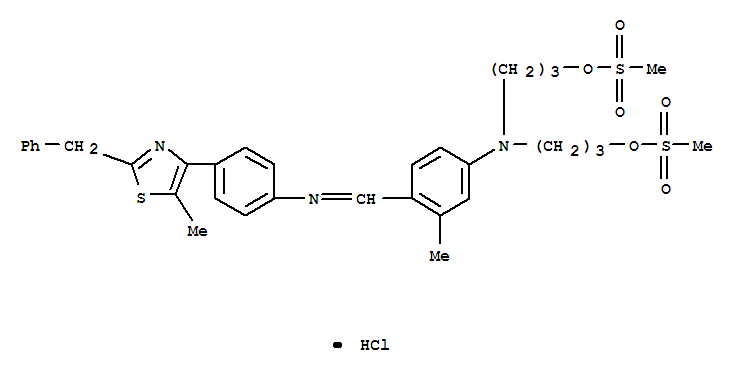 62177-82-6,({4-[(E)-{[4-(2-benzyl-5-methyl-1,3-thiazol-4-yl)phenyl]imino}methyl]-3-methylphenyl}imino)dipropane-3,1-diyl dimethanesulfonate,NSC 168838;