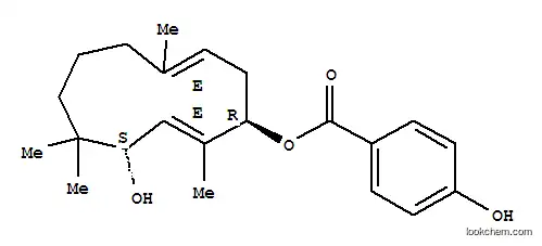Molecular Structure of 74724-29-1 (4-Hydroxybenzoic acid 2,5,5,9-tetramethyl-4-hydroxy-2,9-cycloundecadien-1-yl ester)