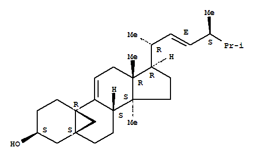 81348-85-8,5,19-Cycloergosta-9(11),22-dien-3-ol,14-methyl-, (3b,22E,24S)-(9CI),5,10-Methano-6H-cyclopenta[a]phenanthrene,5,19-cycloergosta-9(11),22-dien-3-ol deriv.; Cyclonervilasterol
