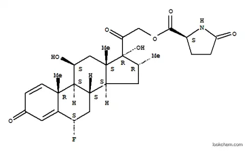 Molecular Structure of 93940-69-3 (6alpha-fluoro-11beta,17-dihydroxy-16alpha-methyl-3,20-dioxopregna-1,4-dien-21-yl 5-oxo-L-prolinate)