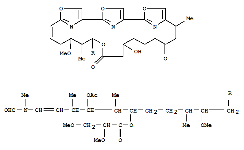 Molecular Structure of 100045-74-7 (Propanoic acid,2,3-dimethoxy-,3-(acetyloxy)-6-(formylmethylamino)-1-[5-(16-hydroxy-22-methoxy-10,21-dimethyl-12,18-dioxo-3,7,19,27-tetraoxa-29,30,31-triazatetracyclo[24.2.1.12,5.16,9]hentriaconta-2(31),4,6(30),8,24,26(29),28-heptaen-20-yl)-4-methoxy-3-methylpentyl]-2,4-dimethyl-5-hexenylester (9CI))