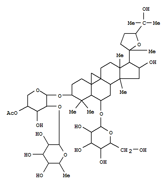 Molecular Structure of 101843-84-9 (b-D-Glucopyranoside, (3b,6a,16b,20R,24S)-3-[[4-O-acetyl-2-O-(6-deoxy-a-L-mannopyranosyl)-b-D-xylopyranosyl]oxy]-20,24-epoxy-16,25-dihydroxy-9,19-cyclolanostan-6-yl)