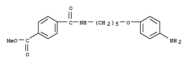 Molecular Structure of 102457-85-2 (Benzoic acid,4-[[[5-(4-aminophenoxy)pentyl]amino]carbonyl]-, methyl ester)