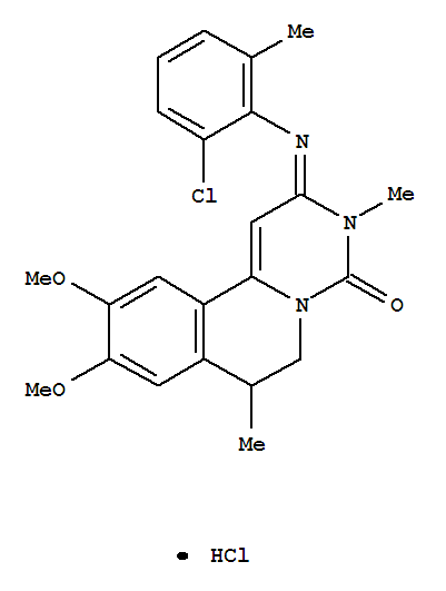 108445-85-8,(2E)-2-[(2-chloro-6-methylphenyl)imino]-9,10-dimethoxy-3,7-dimethyl-2,3,6,7-tetrahydro-4H-pyrimido[6,1-a]isoquinolin-4-one hydrochloride,4H-Pyrimido[6,1-a]isoquinolin-4-one,2-[(2-chloro-6-methylphenyl)imino]-2,3,6,7-tetrahydro-9,10-dimethoxy-3,7-dimethyl-,monohydrochloride (9CI); 4H-Pyrimido[6,1-a]isoquinolin-4-one,2-[(2-chloro-6-methylphenyl)imino]-2,3,6,7-tetrahydro-9,10-dimethoxy-3,7-dimethyl-,monohydrochloride, (?à)-