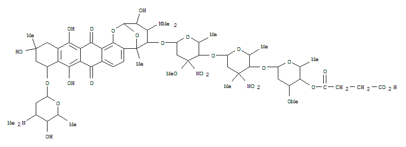 108490-83-1,2,6-Epoxy-2H-naphthaceno[1,2-b]oxocin-9,16-dione,5-[[O-4-O-(3-carboxy-1-oxopropyl)-2,6-dideoxy-3-O-methyl-a-L-lyxo-hexopyranosyl-(1®4)-O-2,3,6-trideoxy-3-C-methyl-3-nitro-b-L-ribo-hexopyranosyl-(1®4)-2,6-dideoxy-3-O-methyl-3-C-nitro-b-L-arabino-hexopyranosyl]oxy]-4-(dimethylamino)-3,4,5,6,11,12,13,14-octahydro-3,10,13,15-tetrahydroxy-6,13-dimethyl-11-[[2,3,6-trideoxy-3-(dimethylamino)-a-L-lyxo-hexopyranosyl]oxy]- (9CI),Butanedioicacid, monoester with 5-[[O-2,6-dideoxy-3-O-methyl-a-L-lyxo-hexopyranosyl-(1®4)-O-2,3,6-trideoxy-3-C-methyl-3-nitro-b-L-ribo-hexopyranosyl-(1®4)-2,6-dideoxy-3-O-methyl-3-C-nitro-b-L-arabino-hexopyranosyl]oxy]-4-(dimethylamino)-3,4,5,6,11,12,13,14-octahydro-3,10,13,15-tetrahydroxy-6,13-dimethyl-11-[[2,3,6-trideoxy-3-(dimethylamino)-a-L-lyxo-hexopyranosyl]oxy]-2,6-epoxy-2H-naphthaceno[1,2-b]oxocin-9,16-dione;Antibiotic 301C