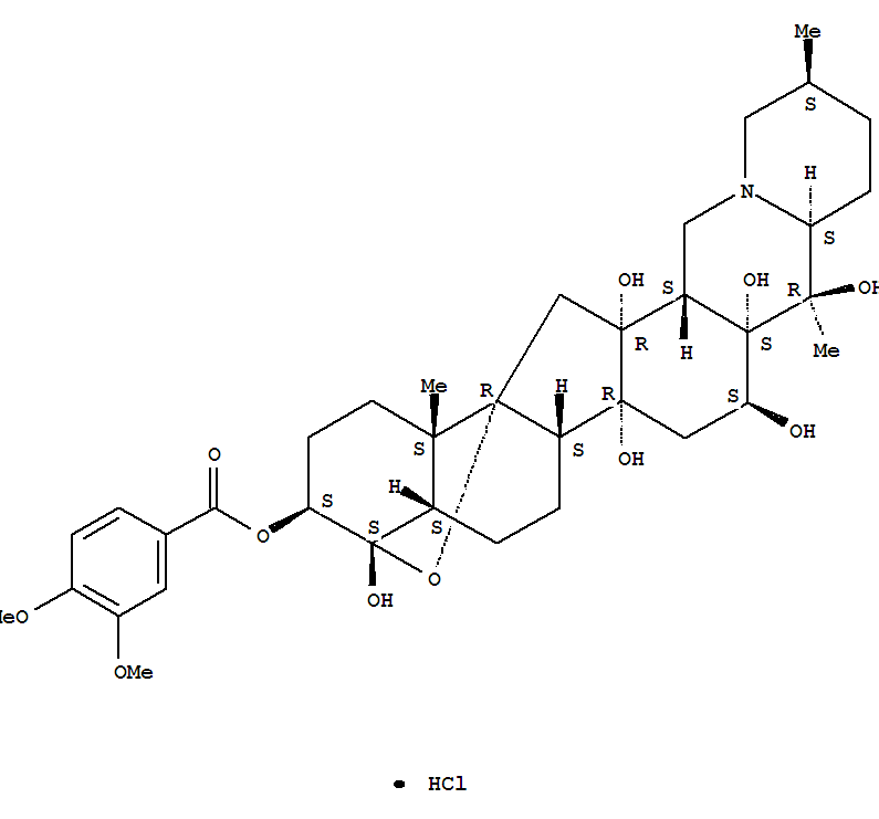 Cevane-3,4,12,14,16,17,20-heptol,4,9-epoxy-, 3-(3,4-dimethoxybenzoate), hydrochloride, (3b,4a,16b)- (9CI)