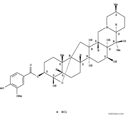 Molecular Structure of 11076-62-3 ((3beta,4beta,16beta)-4,12,14,16,17,20-hexahydroxy-4,9-epoxycevan-3-yl 3,4-dimethoxybenzoate hydrochloride (1:1))