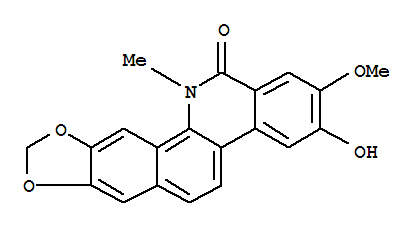 Molecular Structure of 111154-44-0 ([1,3]Dioxolo[4,5]benzo[1,2-c]phenanthridin-13(12H)-one,3-hydroxy-2-methoxy-12-methyl-)