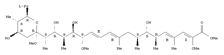 Molecular Structure of 111699-00-4 (2,4,10,12-Nonadecatetraenoicacid,7,15,17-trihydroxy-2,14-dimethoxy-4,6,8,10,16-pentamethyl-18-[(2R,4R,5S,6R)-tetrahydro-4-hydroxy-2-methoxy-5-methyl-6-(1-methylethyl)-2H-pyran-2-yl]-,methyl ester, (2Z,4E,6R,7S,8S,10E,12E,14S,15R,16S,17R,18S)-)