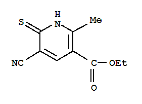Molecular Structure of 113858-90-5 (3-Pyridinecarboxylicacid, 5-cyano-1,6-dihydro-2-methyl-6-thioxo-, ethyl ester)