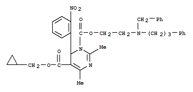 Molecular Structure of 117049-70-4 (1,5(6H)-Pyrimidinedicarboxylicacid, 2,4-dimethyl-6-(2-nitrophenyl)-, 5-(cyclopropylmethyl)1-[2-[(phenylmethyl)(3-phenylpropyl)amino]ethyl] ester)