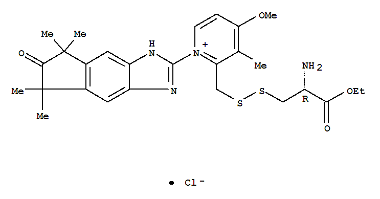 (R)-2-(((2-AMINO-3-ETHOXY-3-OXOPROPYL)DITHIO)METHYL)-4-METHOXY-3-METHYL-1-(1,5,6,7-TETRAHYDRO-5,5,7,7-TETRAMETHYL- 6-OXOINDENO(5,6-D)IMIDAZOL-2-YL)PYRIDINIUM CHLORIDE