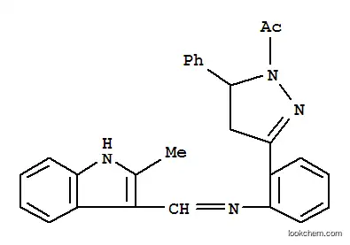 Molecular Structure of 133381-53-0 (2-(1-acetyl-5-phenyl-4,5-dihydro-1H-pyrazol-3-yl)-N-[(E)-(2-methyl-3H-indol-3-ylidene)methyl]aniline)