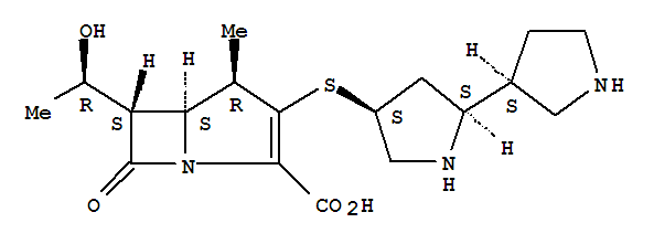 138126-04-2,1-Azabicyclo[3.2.0]hept-2-ene-2-carboxylicacid,3-[(2S,3'S,4S)-[2,3'-bipyrrolidin]-4-ylthio]-6-[(1R)-1-hydroxyethyl]-4-methyl-7-oxo-,(4R,5S,6S)-,1-Azabicyclo[3.2.0]hept-2-ene-2-carboxylicacid, 3-([2,3'-bipyrrolidin]-4-ylthio)-6-(1-hydroxyethyl)-4-methyl-7-oxo-,[4R-[3(2S*,3'S*,4S*),4a,5b,6b(R*)]]-; BO 2502A
