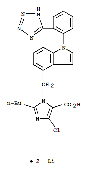 1H-Imidazole-5-carboxylicacid,2-butyl-4-chloro-1-[[1-[2-(2H-tetrazol-5-yl)phenyl]-1H-indol-4-yl]methyl]-,lithium salt (1:2)
