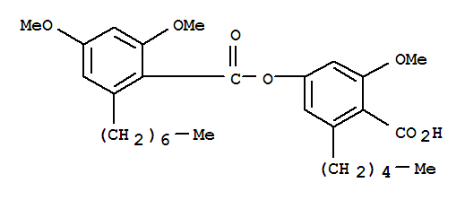 Molecular Structure of 156372-08-6 (Benzoic acid,2-heptyl-4,6-dimethoxy-, 4-carboxy-3-methoxy-5-pentylphenyl ester)