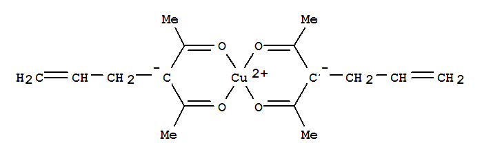 15738-03-1,3-(prop-2-en-1-yl)pentane-2,4-dione - copper (2:1),Copper,bis(3-allyl-2,4-pentanedionato)- (7CI,8CI); Copper,bis[3-(2-propenyl)-2,4-pentanedionato-O,O']-, (SP-4-1)-; Copper,bis[3-(2-propenyl)-2,4-pentanedionato-kO,kO']-, (SP-4-1)- (9CI); 2,4-Pentanedione, 3-(2-propenyl)-, copper complex;NSC 148023