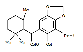 Molecular Structure of 170384-71-1 (6H-Fluoreno[3,4-d]-1,3-dioxole-6-carboxaldehyde,6a,7,8,9,10,10a-hexahydro-5-hydroxy-7,7,10a-trimethyl-4-(1-methylethyl)-,(6R,6aS,10aS)- (9CI))