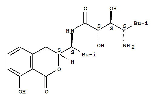 182292-49-5,L-ribo-Heptonamide,4-amino-4,5,6,7-tetradeoxy-N-[(1S)-1-[(3S)-3,4-dihydro-8-hydroxy-1-oxo-1H-2-benzopyran-3-yl]-3-methylbutyl]-6-methyl-,(-)-PM-94128;PM 94128