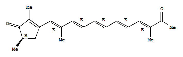 Molecular Structure of 197631-44-0 (2-Cyclopenten-1-one,3-[(1E,3E,5E,7E,9E)-2,10-dimethyl-11-oxo-1,3,5,7,9-dodecapentaen-1-yl]-2,5-dimethyl-,(5R)-)