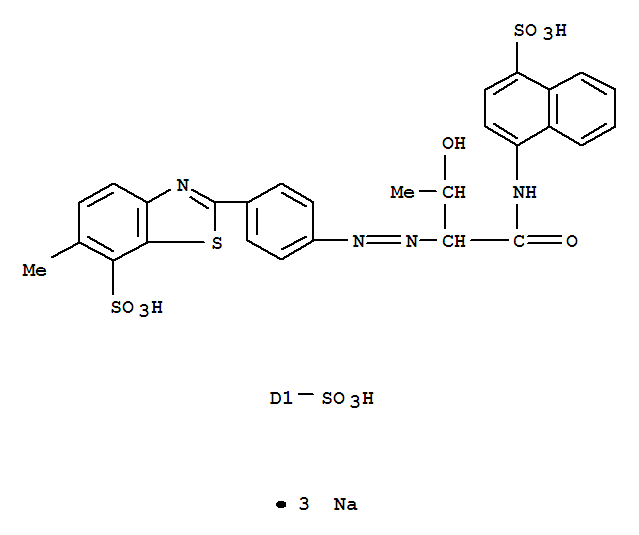 68966-85-8,trisodium 2-[4-[[2-hydroxy-1-[[(4-sulphonato-1-naphthyl)amino]carbonyl]propyl]azo]sulphonatophenyl]-6-methylbenzothiazole-7-sulphonate,7-Benzothiazolesulfonicacid,2-[4-[[2-hydroxy-1-[[(4-sulfo-1-naphthalenyl)amino]carbonyl]propyl]azo]sulfophenyl]-6-methyl-,trisodium salt (9CI)