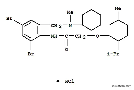 Molecular Structure of 71420-36-5 (Acetamide, N-(2,4-dibromo-6-((cyclohexylmethylamino)methyl)phenyl)-2-( (5-methyl-2-(1-methylethyl)cyclohexyl)oxy)-, monohydrochloride)