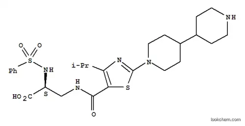 Molecular Structure of 718595-27-8 (3-[4-Isopropyl-2-[4-(4-piperidinyl)piperidin-1-yl]thiazol-5-ylcarboxamido]-2(S)-(phenylsulfonamido)propionic acid)